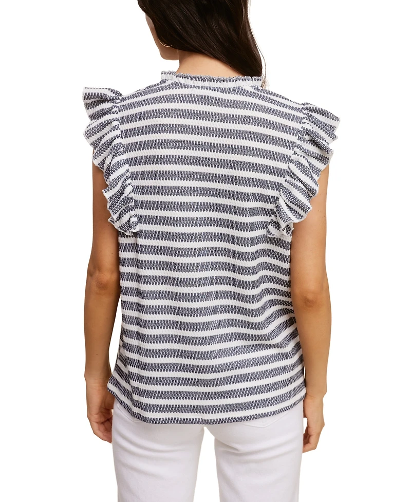 Fever Women's V-Neck Ruffle Flutter Short Sleeve Top