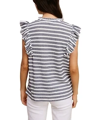 Fever Women's V-Neck Ruffle Flutter Short Sleeve Top
