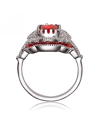 Sterling Silver White Gold Plated Radiant and Baguette Cubic Zirconia Cocktail Ring