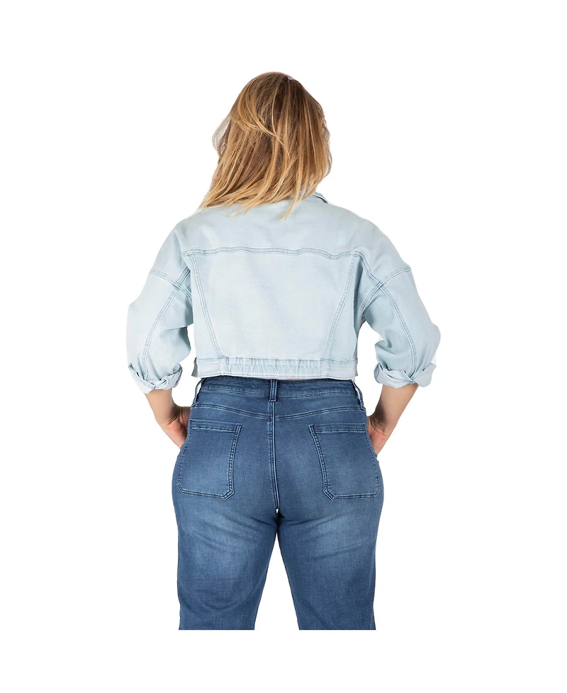 Women's Plus Cropped Denim Trucker Jacket