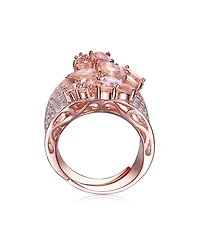Sterling Silver 18K Rose Gold Plated with Pink Wide Band Accent Ring