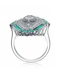 Sterling Silver with White Gold Plated Baguette Cubic Zirconia Cocktail Ring