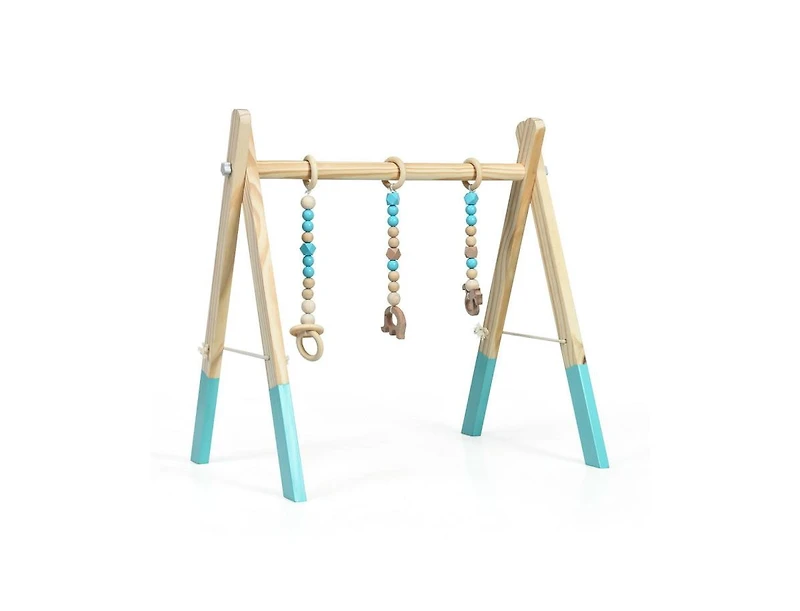 Portable 3 Wooden Newborn Baby Exercise Activity Gym Teething Toys Hanging Bar