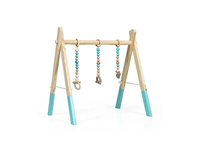 Portable 3 Wooden Newborn Baby Exercise Activity Gym Teething Toys Hanging Bar