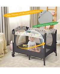 3-in-1 Convertible Portable Baby Playard with Music Box and Wheel Brakes