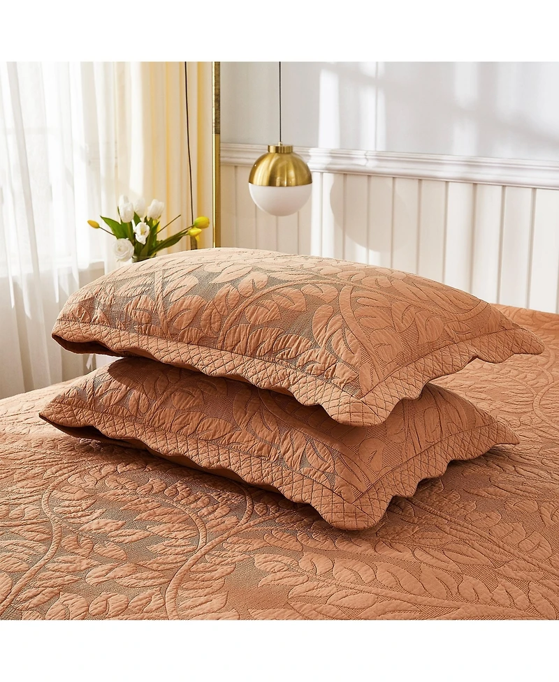 MarCielo 100% Cotton Embroidered Quilted Pillow Shams - King