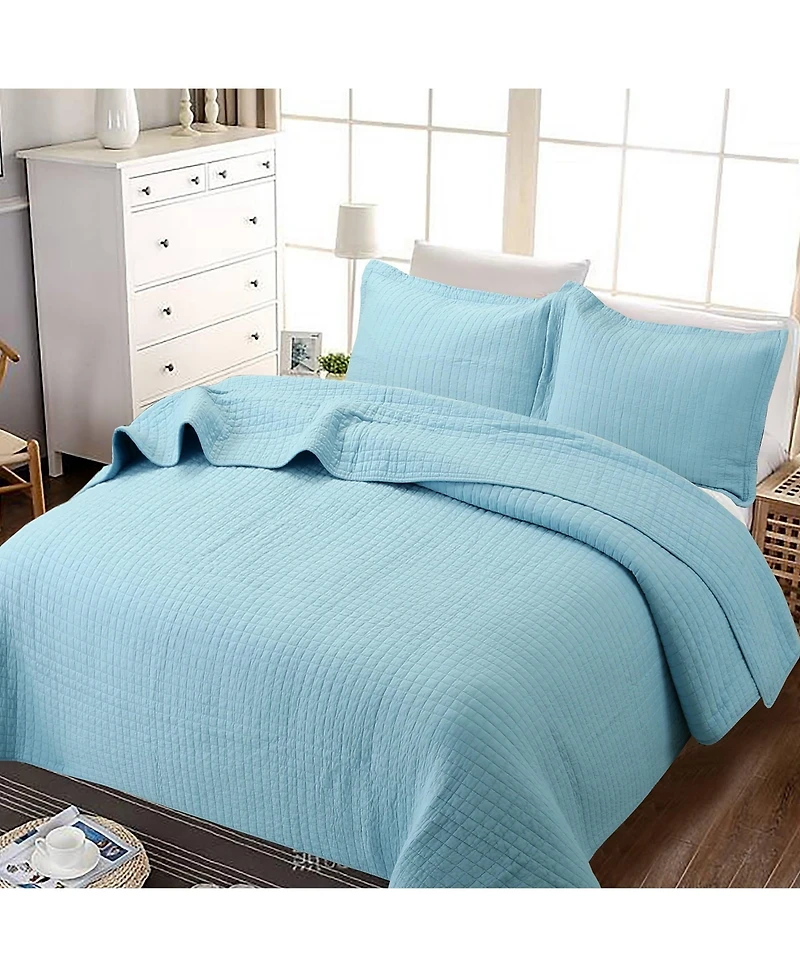 MarCielo 100% Blue Cotton Quilt Bedspread Set