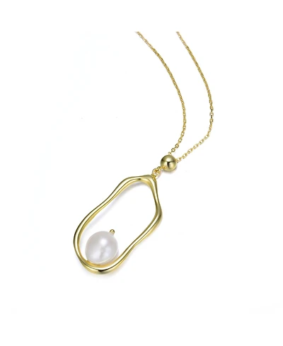 Elegant Sterling Silver with 14K Gold Plating and Genuine Freshwater Pearl Halo Necklace