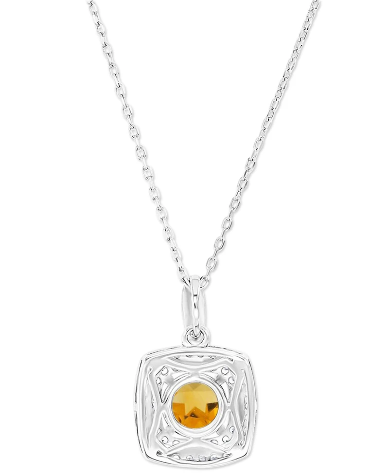 Amethyst (1-1/5 ct. t.w.) & Lab-Grown White Sapphire (1/3 Square Halo Birthstone Pendant Necklace Sterling Silver, 16" + 2" extender (Als