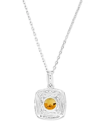 Amethyst (1-1/5 ct. t.w.) & Lab-Grown White Sapphire (1/3 Square Halo Birthstone Pendant Necklace Sterling Silver, 16" + 2" extender (Als