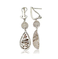 Suzy Levian Sterling Silver Cubic Zirconia Puffed Pave Party Dangle Drop Earrings