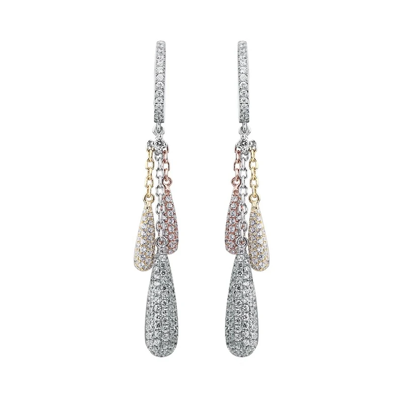 Suzy Levian Sterling Silver Cubic Zirconia Tri-Tone Multi Drop Earrings
