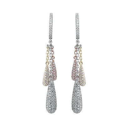 Suzy Levian Sterling Silver Cubic Zirconia Tri-Tone Multi Drop Earrings