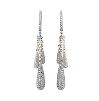 Suzy Levian Sterling Silver Cubic Zirconia Tri-Tone Multi Drop Earrings