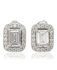 Suzy Levian Sterling Silver Cubic Zirconia Emerald-Cut Halo Stud Earrings