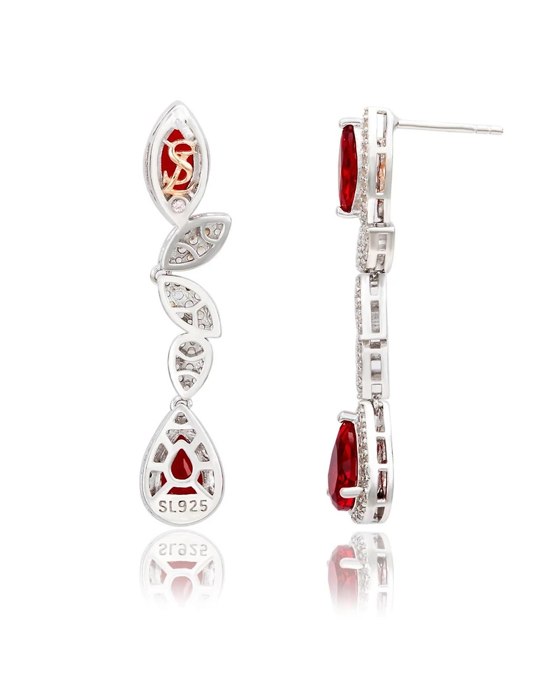 Suzy Levian Sterling Silver Cubic Zirconia Pear and Marquise Leafy Drop Dangle Earrings