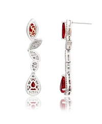 Suzy Levian Sterling Silver Cubic Zirconia Pear and Marquise Leafy Drop Dangle Earrings