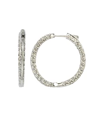 Suzy Levian Sterling Silver Cubic Zirconia Classic Large Hoop Earrings
