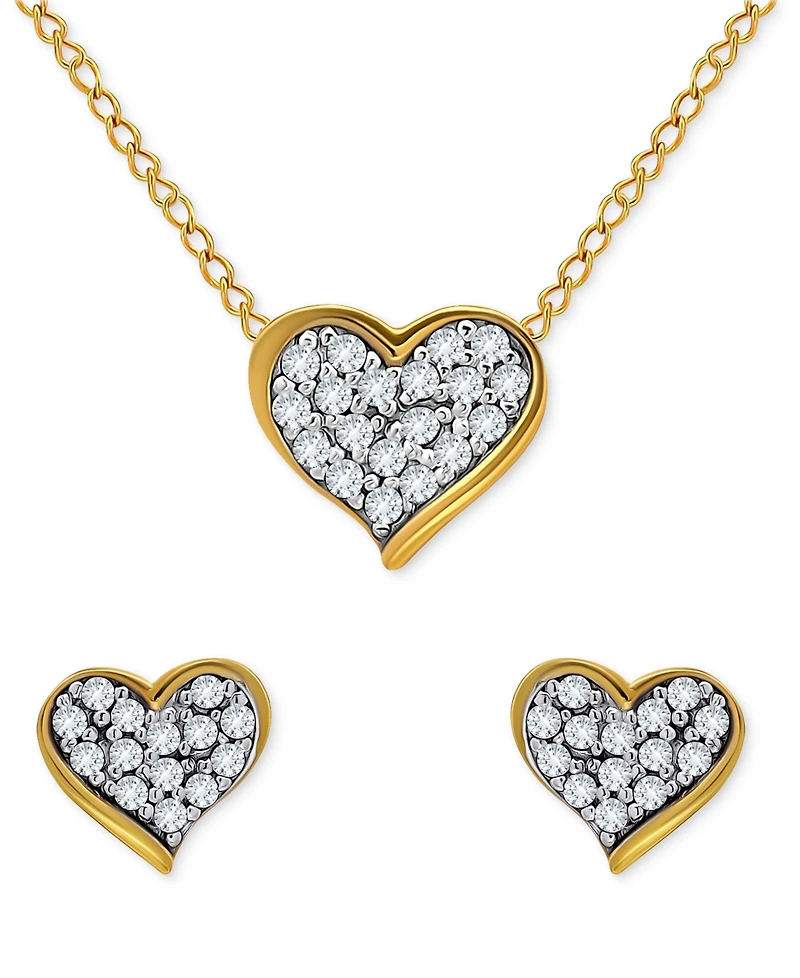 Giani Bernini 2-Pc. Set Cubic Zirconia Heart Cluster Pendant Necklace & Matching Stud Earrings in 18k Gold-Plated Sterling Silver, Created for Macy's