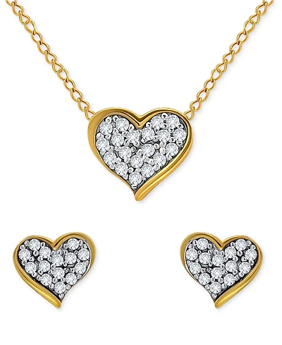 Giani Bernini 2-Pc. Set Cubic Zirconia Heart Cluster Pendant Necklace & Matching Stud Earrings in 18k Gold-Plated Sterling Silver, Created for Macy's