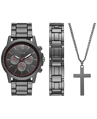 Folio Men's Three Hand Gunmetal Alloy Watch 36mm Gift Set