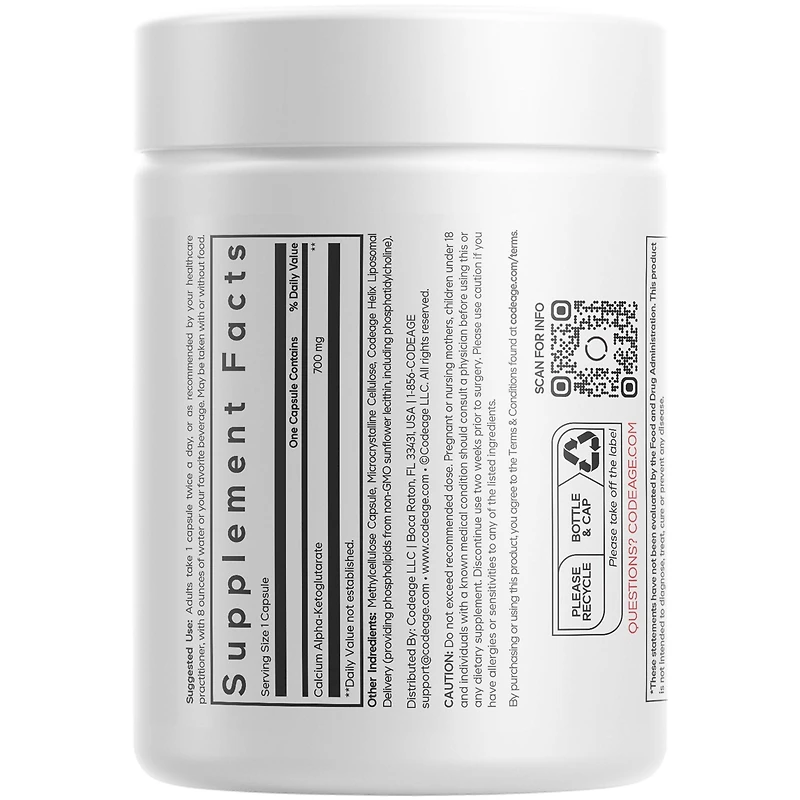 Codeage Liposomal Calcium Akg Supplement - Calcium Alpha-Ketoglutarate - 2-Month Supply - Liposomal Delivery - 1 Capsule Per Serving