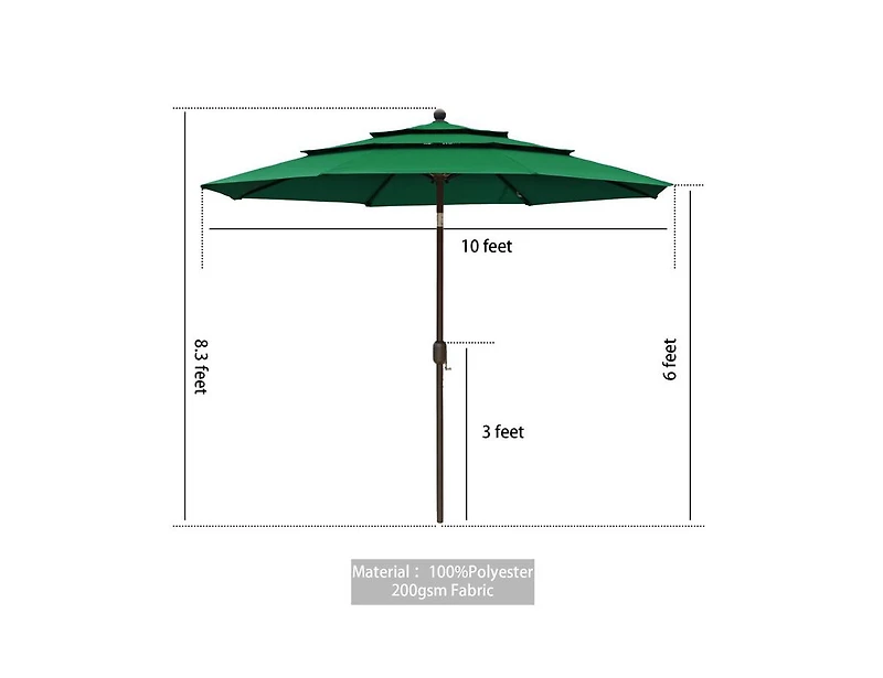 Aoodor Garden Market Umbrella - 10 Ft x 8.3 Ft Outdoor Patio Umbrella Round