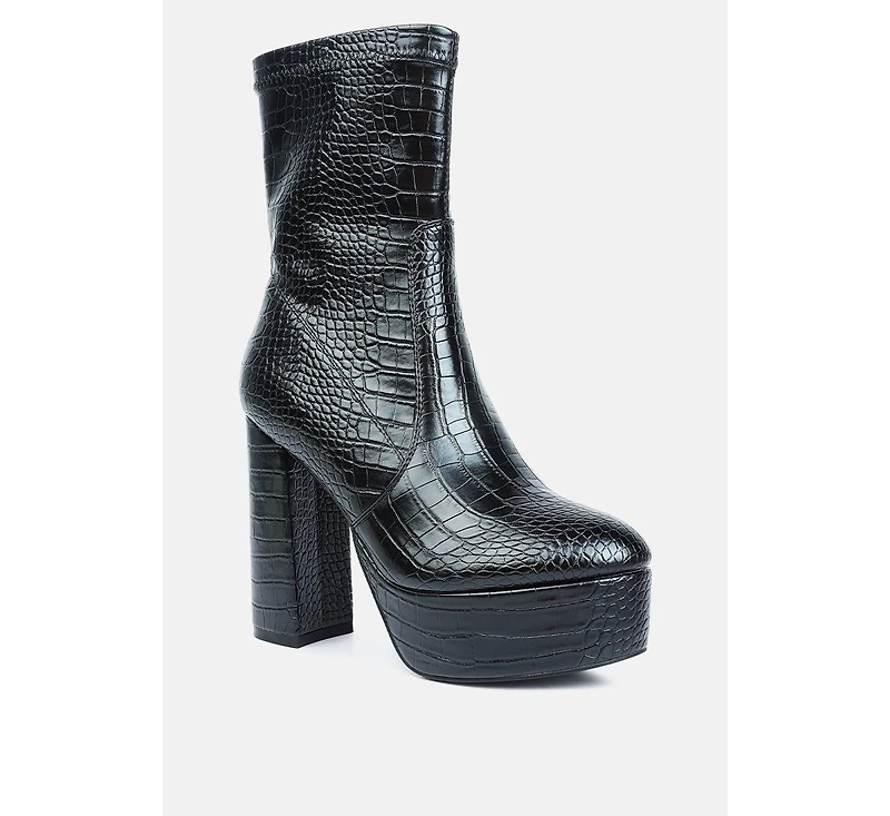 Feral High Heeled Croc Pattern Ankle Boot