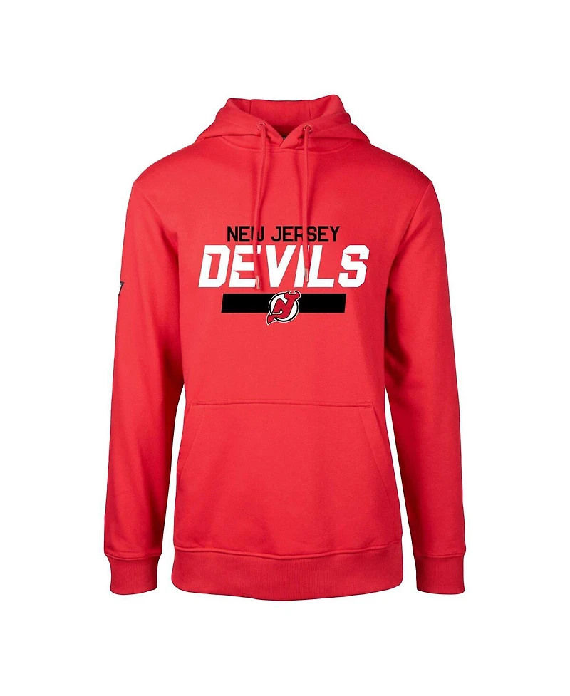 Men's LevelWear Jack Hughes Red New Jersey Devils Podium Name and Number Pullover Hoodie