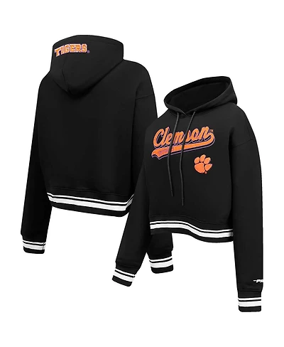 Women's Pro Standard Black Clemson Tigers Script Tail Fleece Cropped Pullover Hoodie