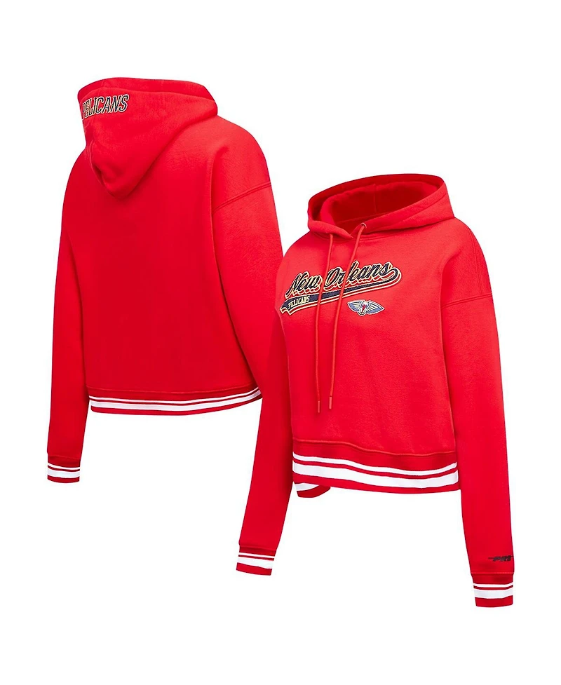 Women's Pro Standard Red New Orleans Pelicans Script Tail Cropped Pullover Hoodie