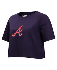 Women's Pro Standard Navy Atlanta Braves Painted Sky Boxy Cropped T-shirt