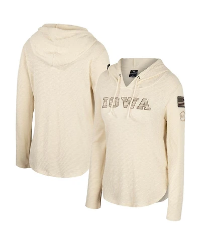 Women's Colosseum Cream Iowa Hawkeyes Oht Military-Inspired Appreciation Casey Raglan Long Sleeve Hoodie T-shirt