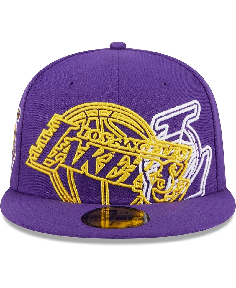 Men's New Era Purple Los Angeles Lakers Game Day Hollow Logo Mashup 59FIFTY Fitted Hat