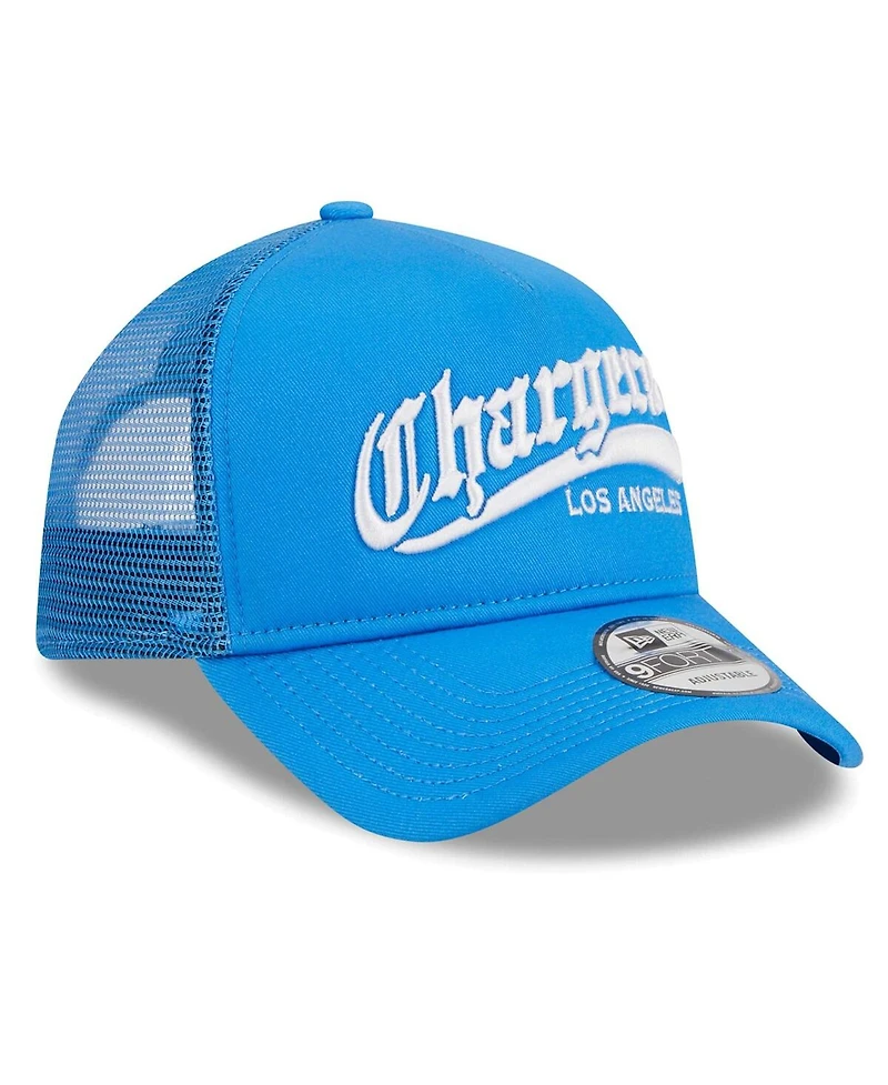 Men's New Era Powder Blue Los Angeles Chargers Caliber Trucker 9FORTY Adjustable Hat