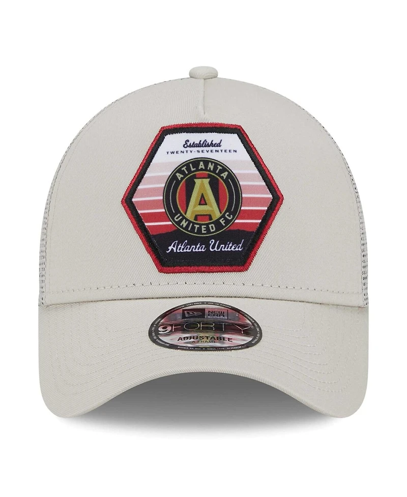 Men's New Era Cream Atlanta United Fc Established Patch 9FORTY A-Frame Trucker Adjustable Hat