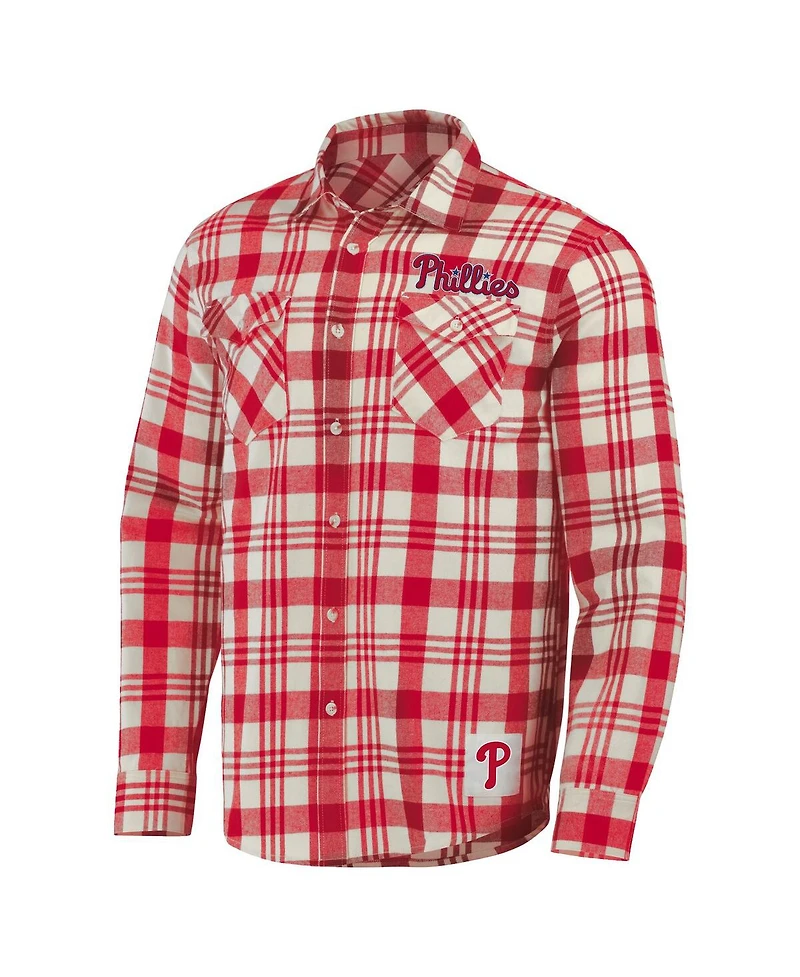 Men's Darius Rucker Collection By Fanatics Red Philadelphia Phillies Plaid Flannel Button-Up Shirt