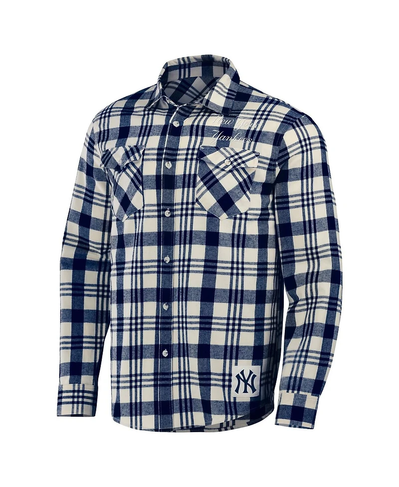 Men's Darius Rucker Collection By Fanatics Navy New York Yankees Plaid Flannel Button-Up Shirt