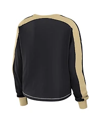 Women's Wear by Erin Andrews Black, Gold New Orleans Saints Color Block Modest Crop Long Sleeve T-shirt