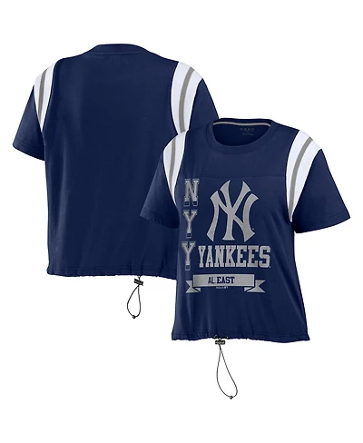 Women's Wear by Erin Andrews Navy Distressed New York Yankees Cinched Colorblock T-shirt