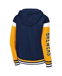 Women's Starter Navy Milwaukee Brewers Homestretch Full-Zip Hoodie