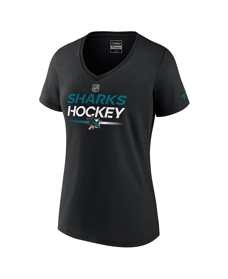 Women's Fanatics Black San Jose Sharks Authentic Pro V-Neck T-shirt