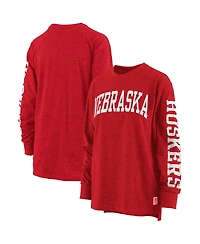 Women's Pressbox Heathered Scarlet Nebraska Huskers Two-Hit Canyon Long Sleeve T-shirt