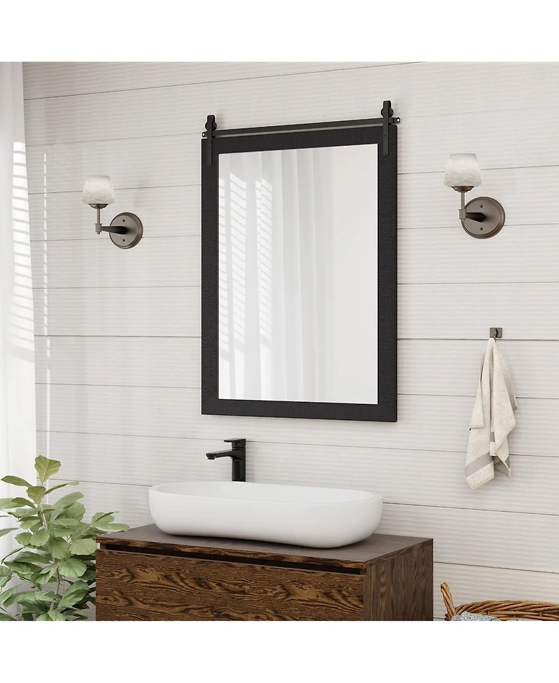 30''x22'' Wall Mount Mirror Decor Vanity Wood Frame Barn Door Style