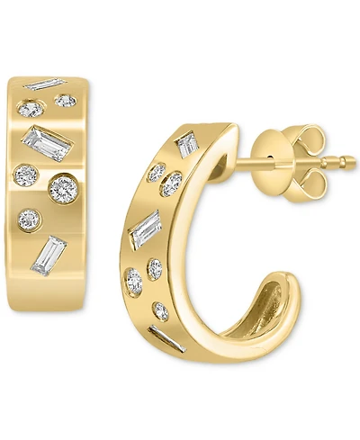 Effy Diamond Small C-Hoop Earrings (1/4 ct. t.w.) in 14k Gold, 0.5"