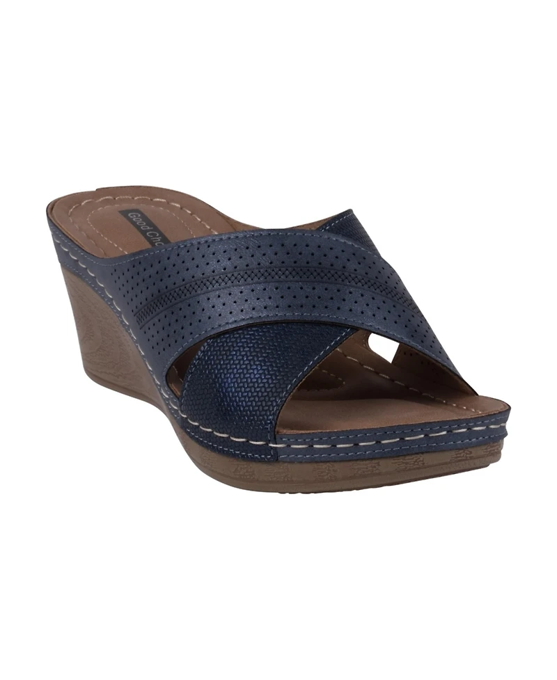 Gc Shoes Women's Hayden Perforated Contrast Cross Strap Wedge Sandals