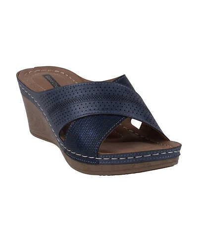 Gc Shoes Women's Hayden Perforated Contrast Cross Strap Wedge Sandals