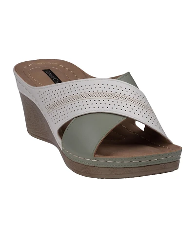 Gc Shoes Women's Hayden Perforated Contrast Cross Strap Wedge Sandals