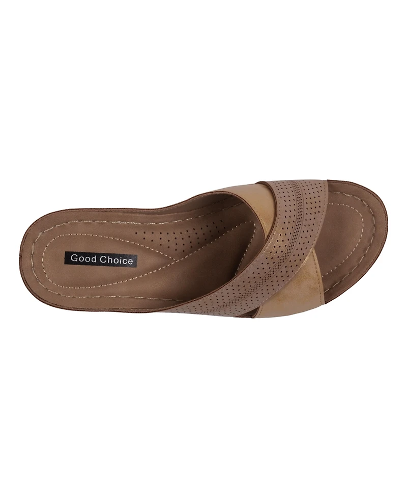 Gc Shoes Women's Hayden Perforated Contrast Cross Strap Wedge Sandals