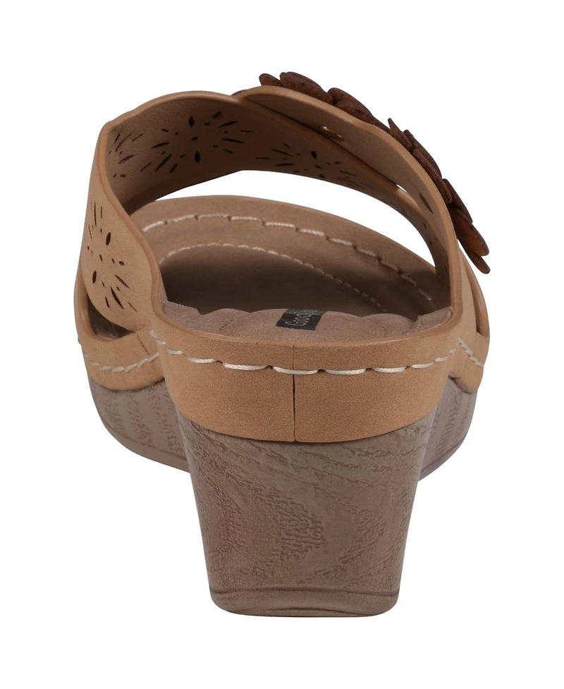Gc Shoes Women's Miller Cross Strap Flower Slip-On Wedge Sandals